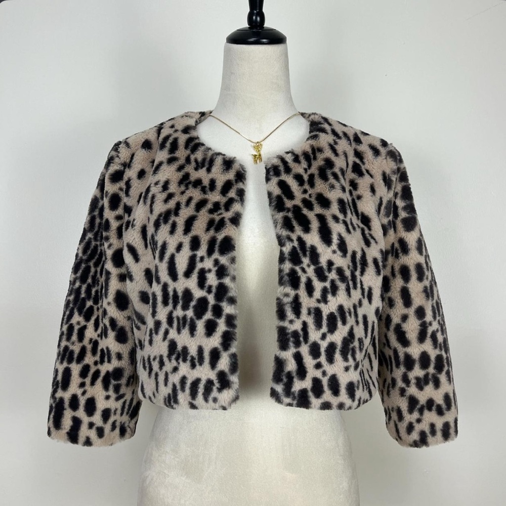 Betsey Johnson Leopard Print Faux Fur Cropped Jacket